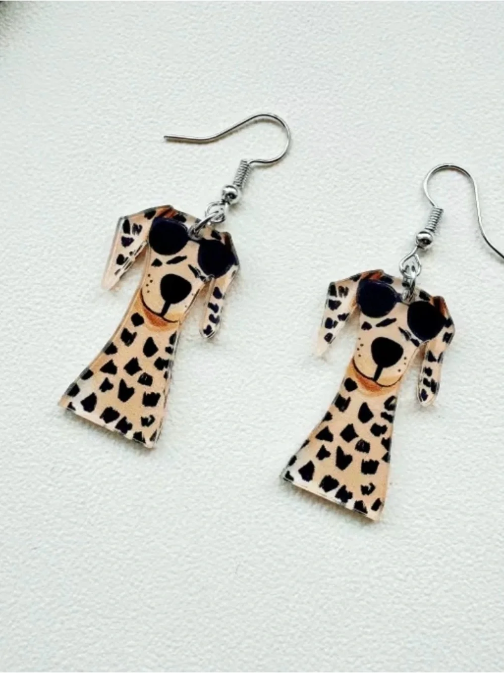 Cute Acrylic Dog Face Dangle Earrings - Pink and Multi Color Options- Summer